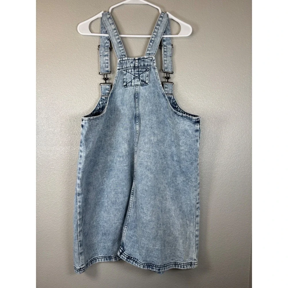 Free People Overall Smock Mini Dress XL Acid Wash Light Blue Cotton Pinafore